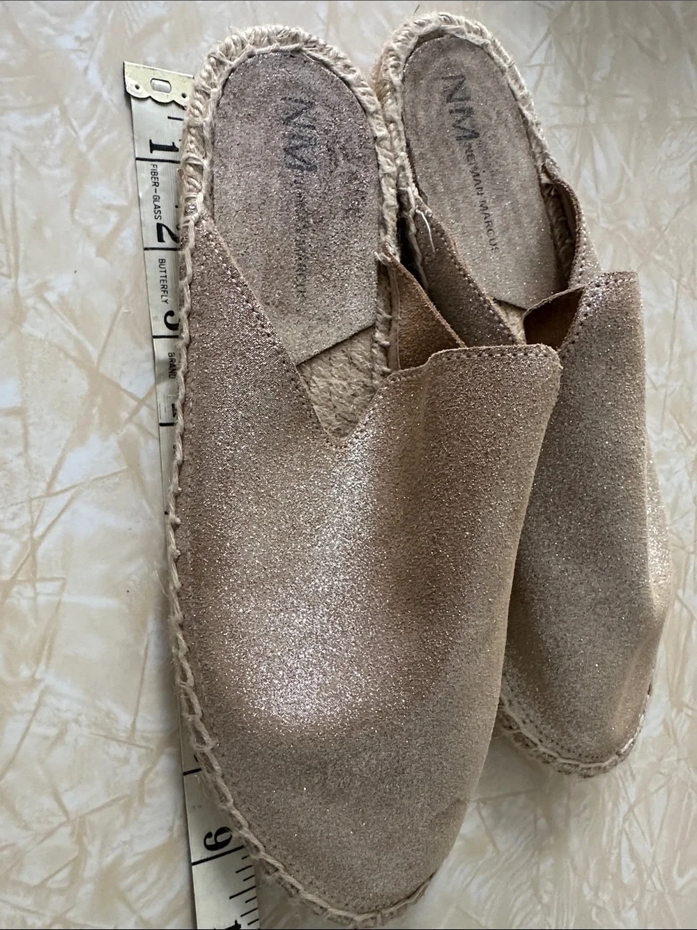 Glitter Espadrille Mule - Rose Gold. Neiman Marcus Sz 38